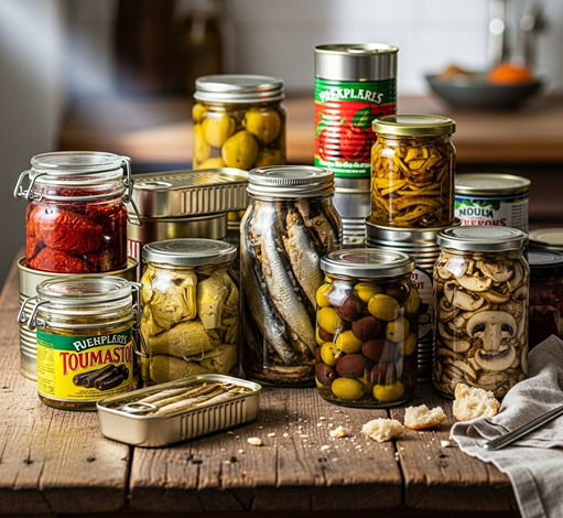 l immagine mostra gli alimenti a maggior rischio di botulismo come le conserve sott' olio