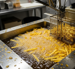 olio di frittura di un fast food; la frittura con modalità scorrette favorisce la formazione di acroleina, sostanza chimica tossica e coinvolta in varie patologie umane