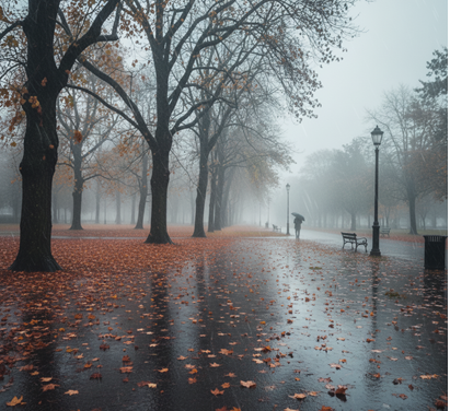 giornata di pioggia e vento, paesaggio autunnale